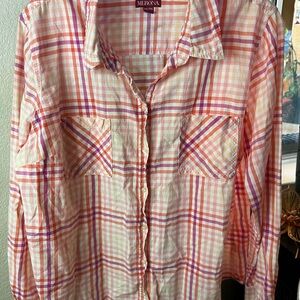 Merona Women's Plaid Sweater - Red and White